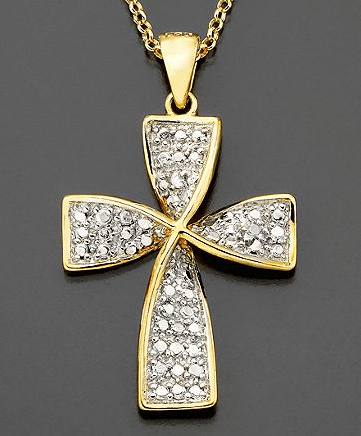 Victoria Townsend 18K Gold Over Sterling Diamond Accent Cross Pendant Necklace