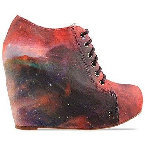 Black Milk X Jeffrey Campbell '99 Tie' lace-up wedge in Rainbow Galaxy