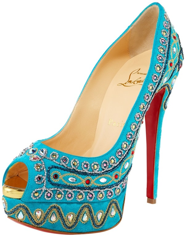 Turquoise Christian Louboutin 'Bollywoody' Suede Peep-Toe Pump