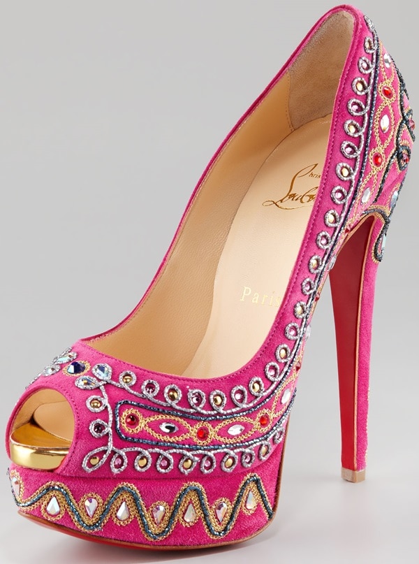 Hot Pink Christian Louboutin 'Bollywoody' Suede Peep-Toe Pump
