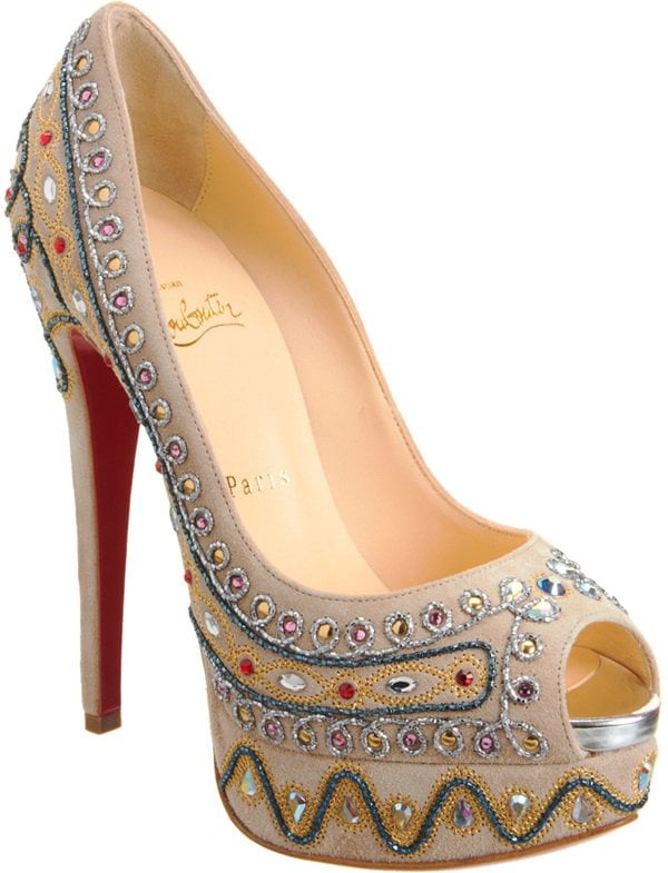 Taupe Christian Louboutin 'Bollywoody' Suede Peep-Toe Pump