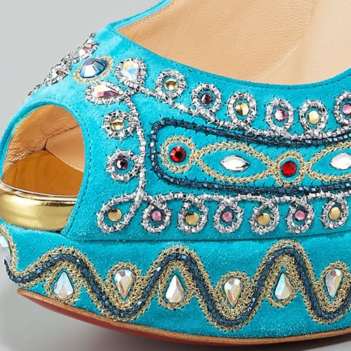 Turquoise Christian Louboutin 'Bollywoody' Suede Peep-Toe Pump