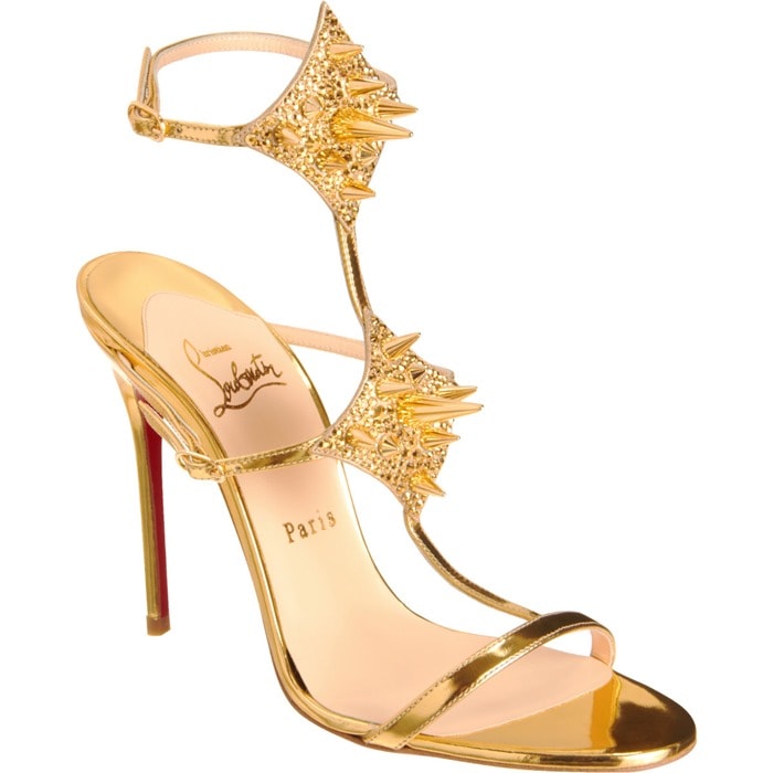 Gold ‘Lady Max’ Spike T-Strap Sandals