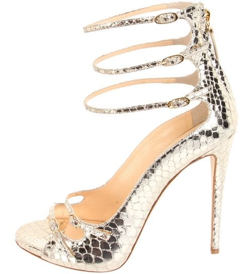 Giuseppe Zanotti Multi-Ankle Strap Sandal in Metallic Silver Snake