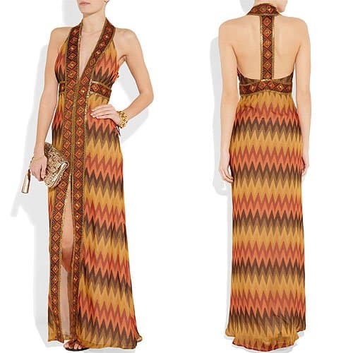 Haute Hippie Beaded Zigzag Print Maxi Dress