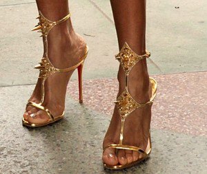Jada Pinkett Smith's Feet in Sexy Spiky Gold Lady Max Sandals