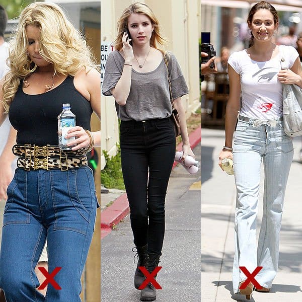 DON'T: paunch-creating, waist-hiding, and curve-flattening high-waisted jeans