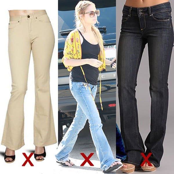 DON'T: too wide boot cuts and too short or too long hem length