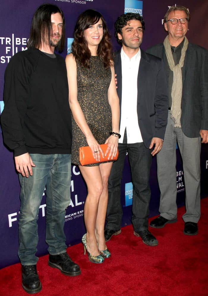Kristen Wiig adds height and a playful pop of color to her glittering mini dress with tropical-print Nicholas Kirkwood pumps at the Tribeca Film Festival