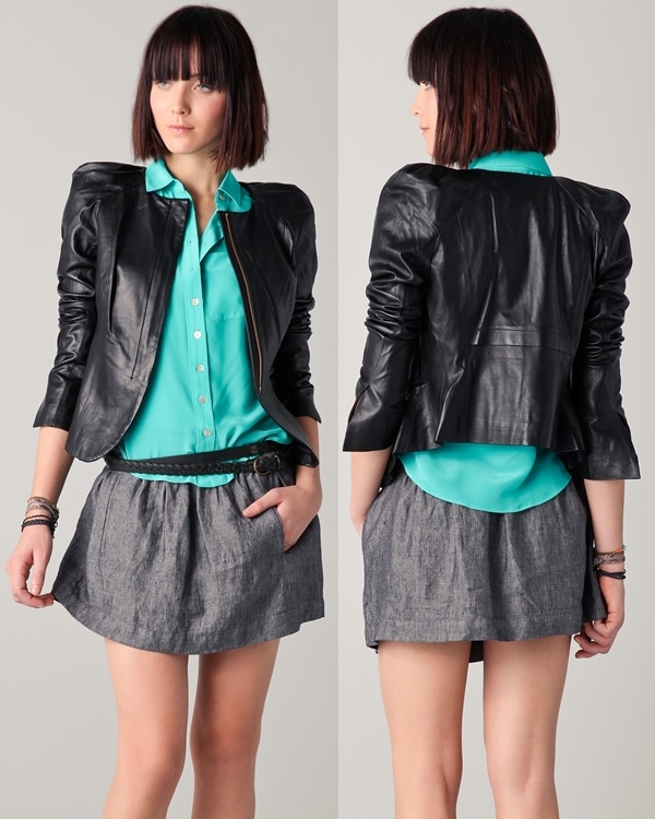 Parker Leather Pleated Shoulder Jacket