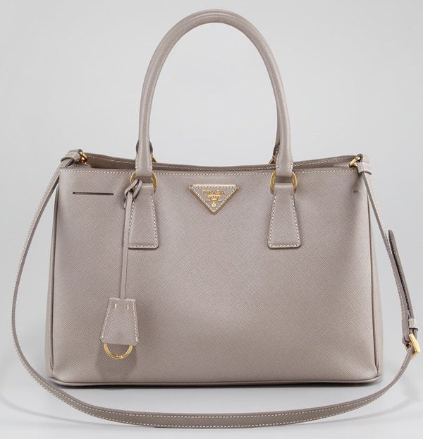 Prada Gray Saffiano Lux Tote Bag Small