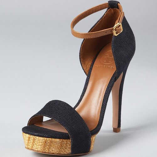 Tory Burch ‘Amina’ Linen Ankle Strap Woven Platform Sandals