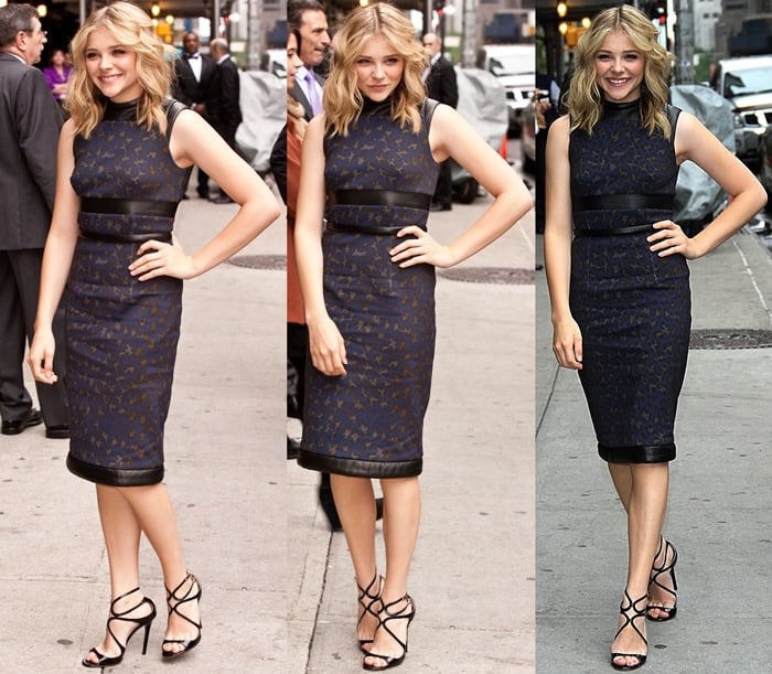 Chloe Moretz flaunts her sexy legs in strappy Lance sandals from Jimmy Choo