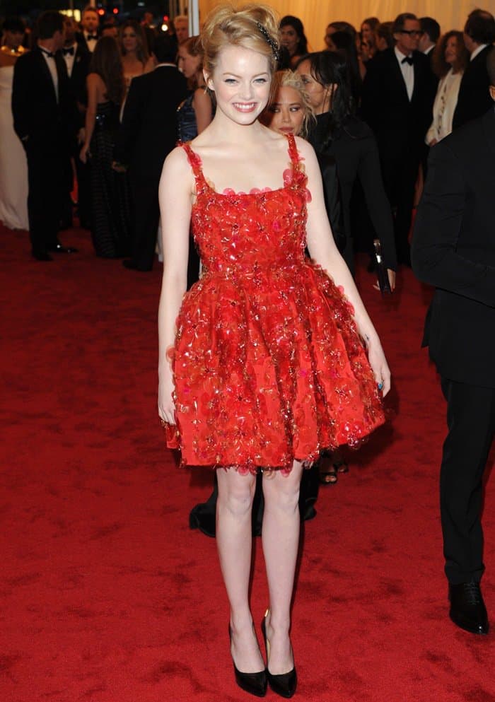 Emma Stone in Lanvin attends the "Schiaparelli And Prada: Impossible Conversations" Costume Institute Gala