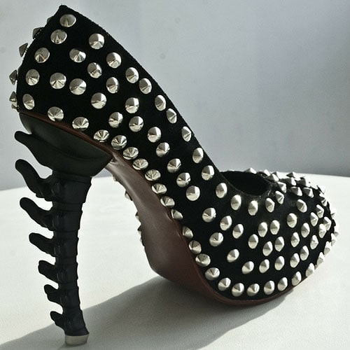 Joco Comendador 'Battle Galactica' spiked suede pumps with skeletal heels