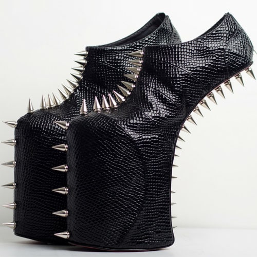 Joco Comendador 'Schwarz' synthetic leather platforms with spike studs
