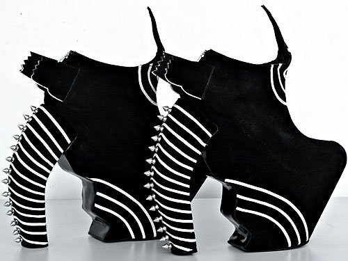 Joco Comendador 'Zebra' spiked suede shoes with platforms and curved heels