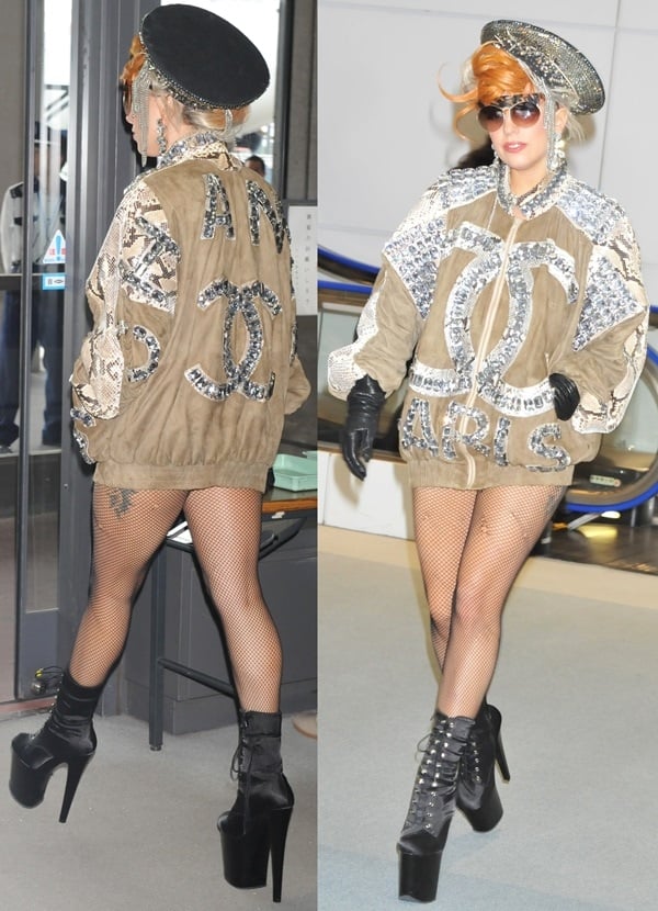 Lady Gaga wearing high platform boots at Narita International airport