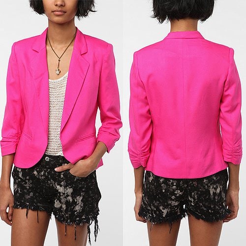 Sparkle & Fade Cropped Ruched Sleeve Blazer in Pink