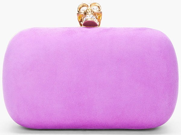 Alexander McQueen Purple Suede Skull Box Clutch