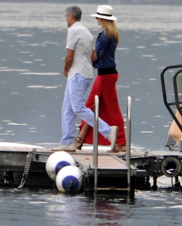 George Clooney was spotted with girlfriend Stacy Keibler in Lake Como, Italy. The couple boarded a boat with friends near his lakeside villa in Lake Como on June 19, 2012