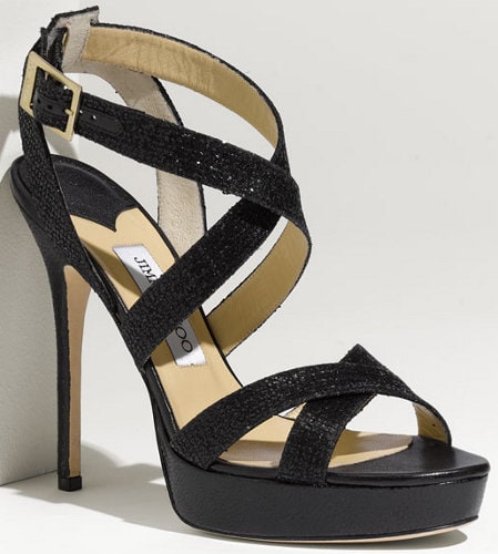 Black Glitter Jimmy Choo 'Vamp' Sandals