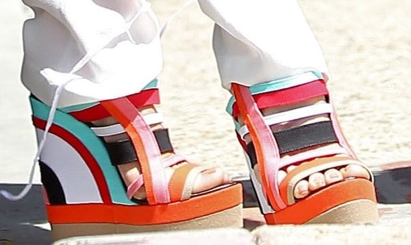 Kate Beckinsale shows off the colorful stripes of her Pierre Hardy platform wedges