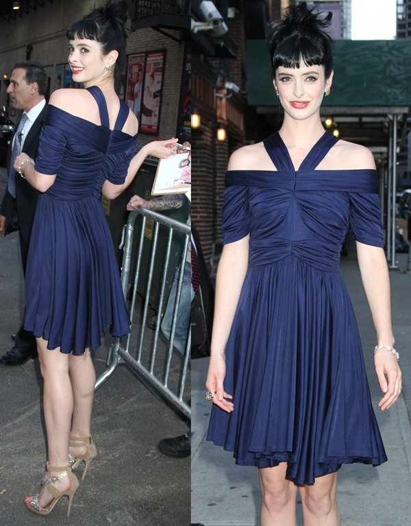 Krysten Ritter graced the 'Late Show with David Letterman' on Tuesday, showcasing her playful side in a flirty Z Spoke by Zac Posen dress from the Spring 2012 collection