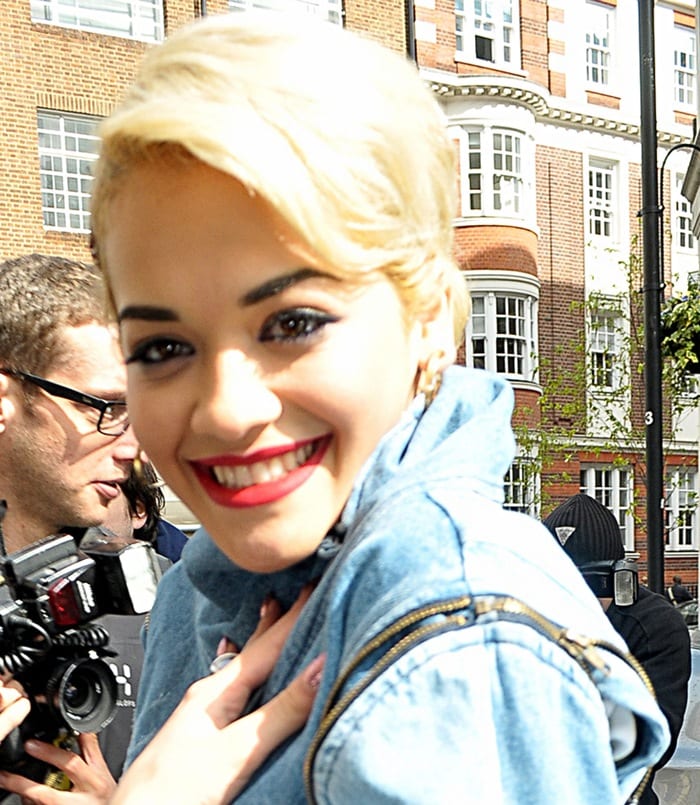 Rita Ora leaves the BBC Radio 1 Studios in London on April 19, 2012