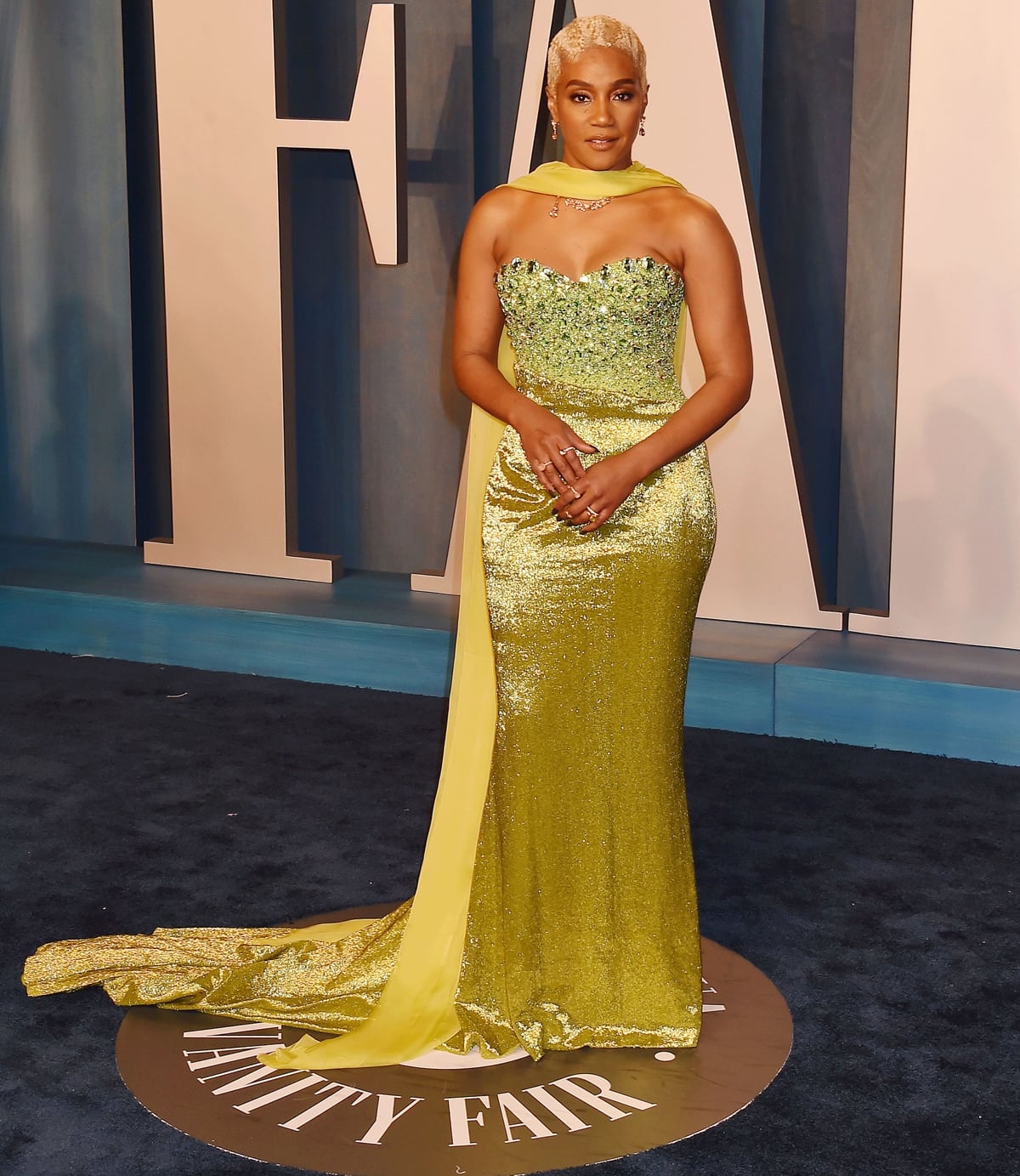 Tiffany Haddish in a lime green Dolce & Gabbana gown at the 2022 Vanity Fair Oscar Party