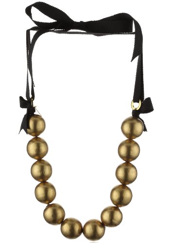 Amanda Pearl Gold "Gobstopper" Pearls" With Black Grosgrain Necklace