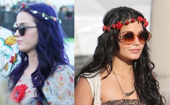 Katy Perry and Vanessa Hudgens embrace flower power with floral headbands at Coachella Festival