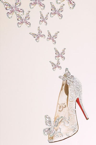 He recreated glass's sheen and sparkle by encrusting the shoe with Swarovski crystals