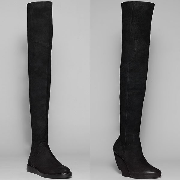 Helmut Lang burnished suede flat boot and burnished suede tall boot