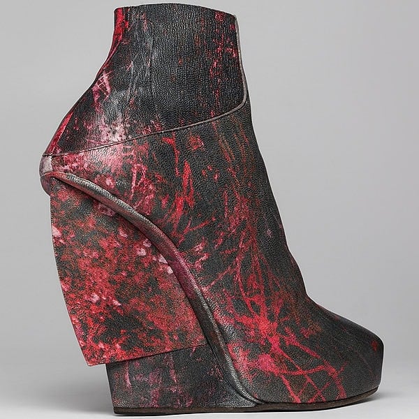 Helmut Lang midnight floral leather wedge bootie