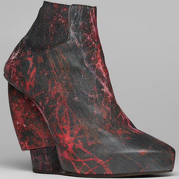 Helmut Lang midnight floral leather wedge bootie
