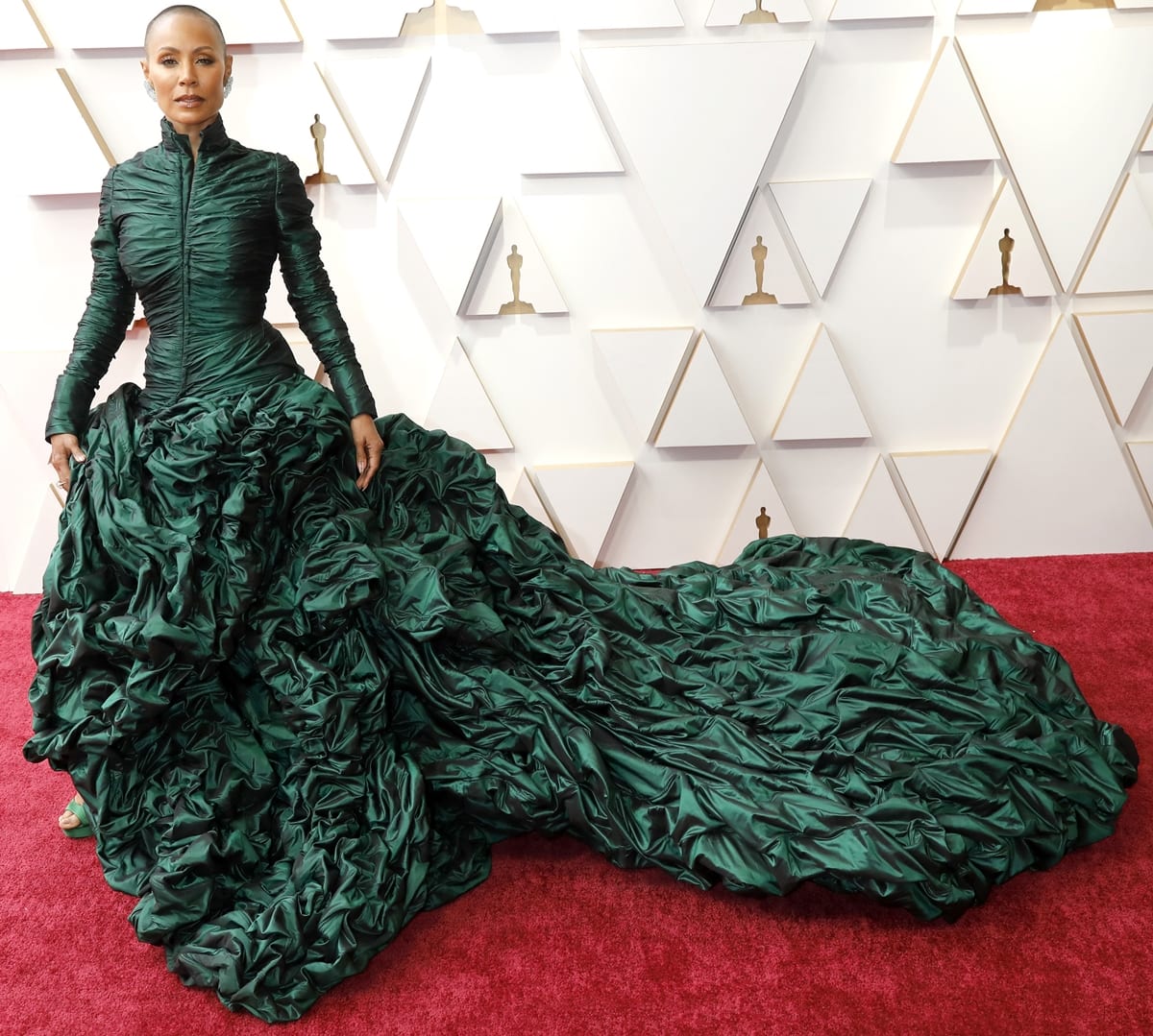 Jada Pinkett Smith styled her Jean Paul Gaultier Spring 2022 Haute Couture gown with matching green stilettos from Jimmy Choo