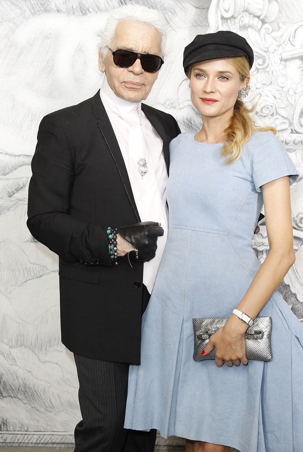 Karl Lagerfeld and Diane Kruger attend the Chanel Haute-Couture Show as part of Paris Fashion Week Fall / Winter 2013 at Grand Palais on July 3, 2012 in Paris, France
