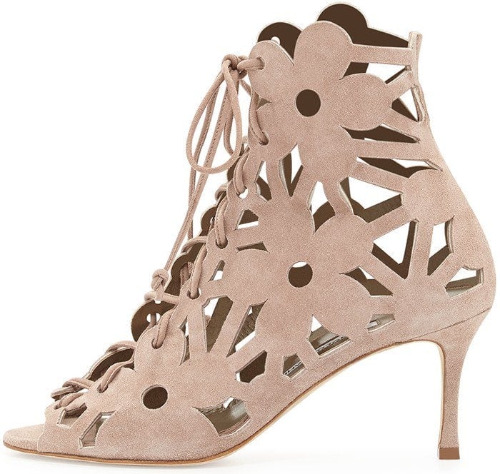 Beige Manolo Blahnik "Kahikalow" Lace-Up Cutout Sandal Booties