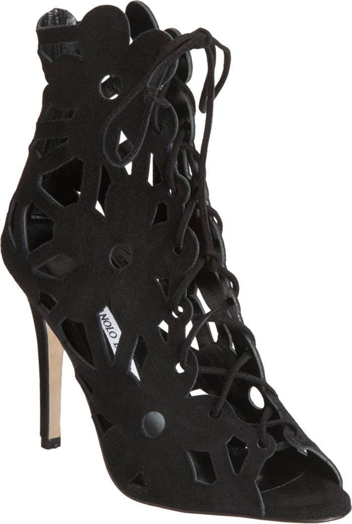 Black Manolo Blahnik "Kahikalow" Lace-Up Cutout Sandal Booties