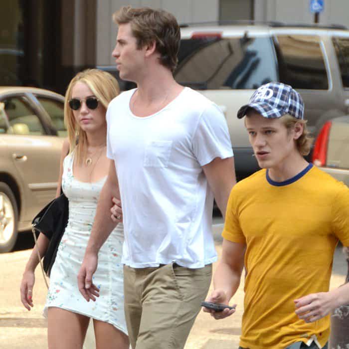 Liam Hemsworth was wearing Alpha Khakis by Dockers for his lunch date with Miley Cyrus