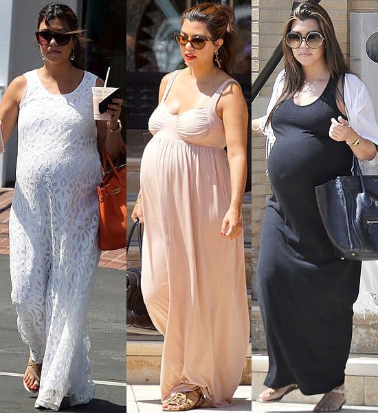 Kourtney Kardashian spotted at Fred Segal and Barneys New York in Beverly Hills, flaunting her maternity style in maxi dresses during June and July 2012