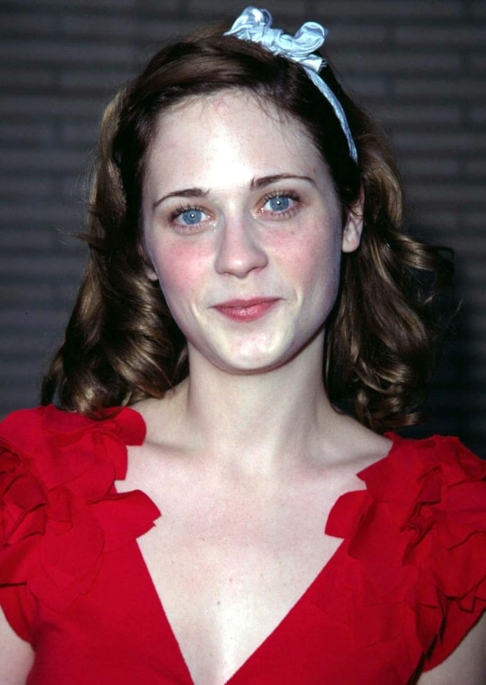 Zooey Deschanel without bangs at the anniversary party for Kiehl's products