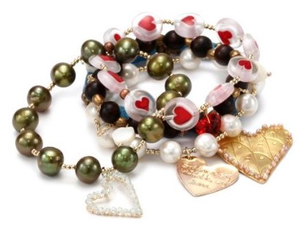 Mercedes Salazar "Multicharms" Hearts Charms Pearls and Beads Bracelets