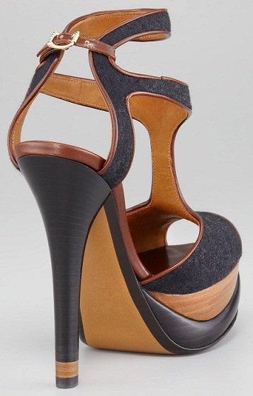 Bronte Felt and Leather T-Strap Sandals