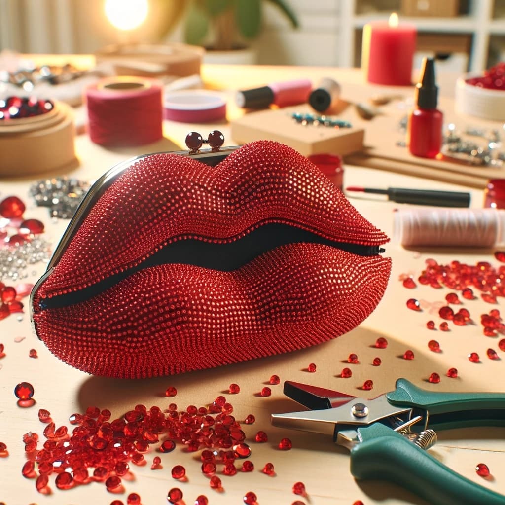 Turning Simplicity into Glamour: The Art of DIY Embellishment on a Red Lips Clutch