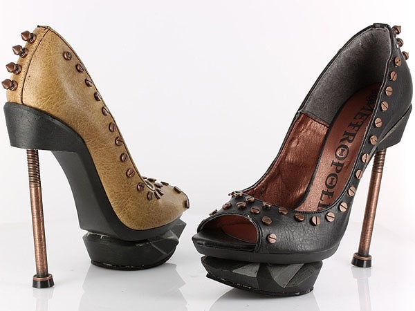 Hades 'Iron Punk' screw studded metal screw heel platform pumps