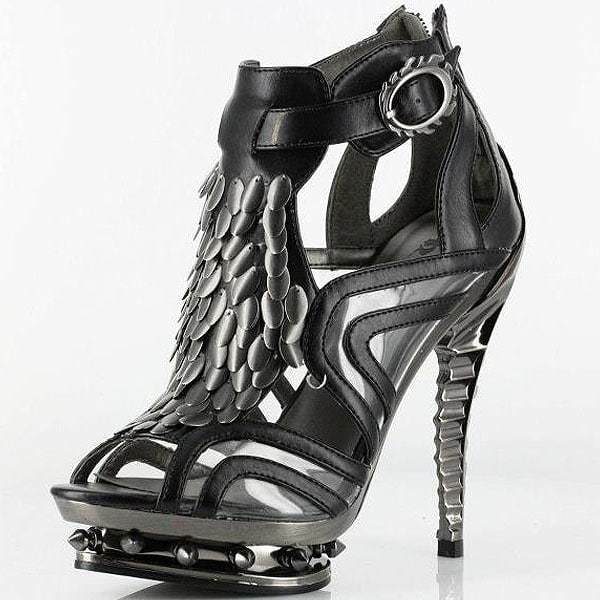 Hades 'Orion' metal plate fringe skeleton heel platform booties