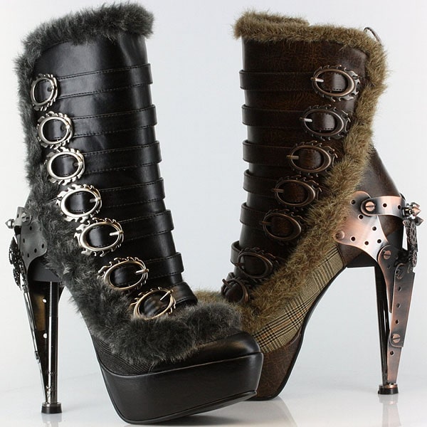 Hades 'Polaro' fur-trimmed buckled platform booties