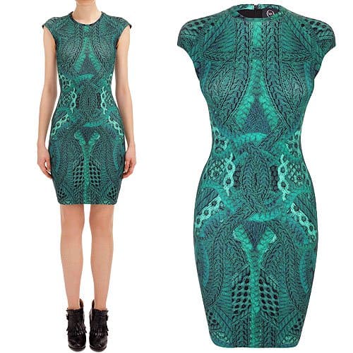 McQ Alexander McQueen Dark Jewels Green Cable Cap Sleeve Dress